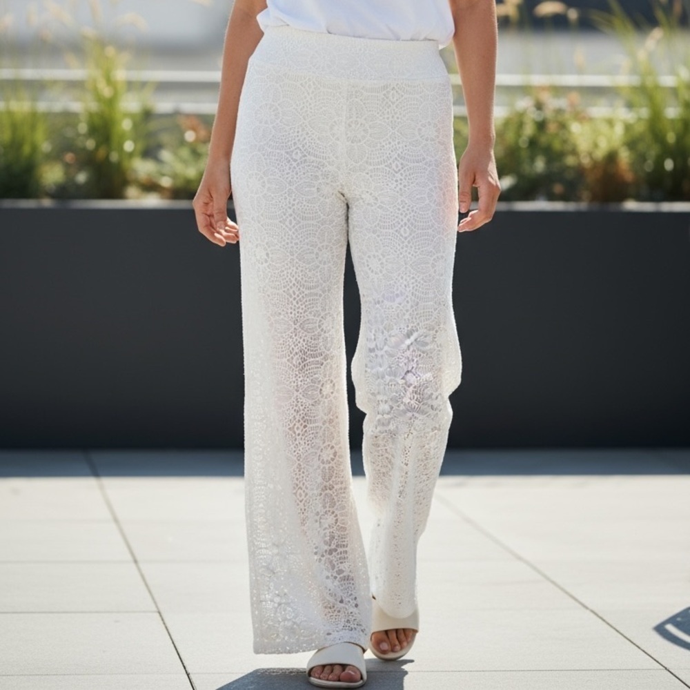 Cato White Crochet Wide Leg Pants (945)